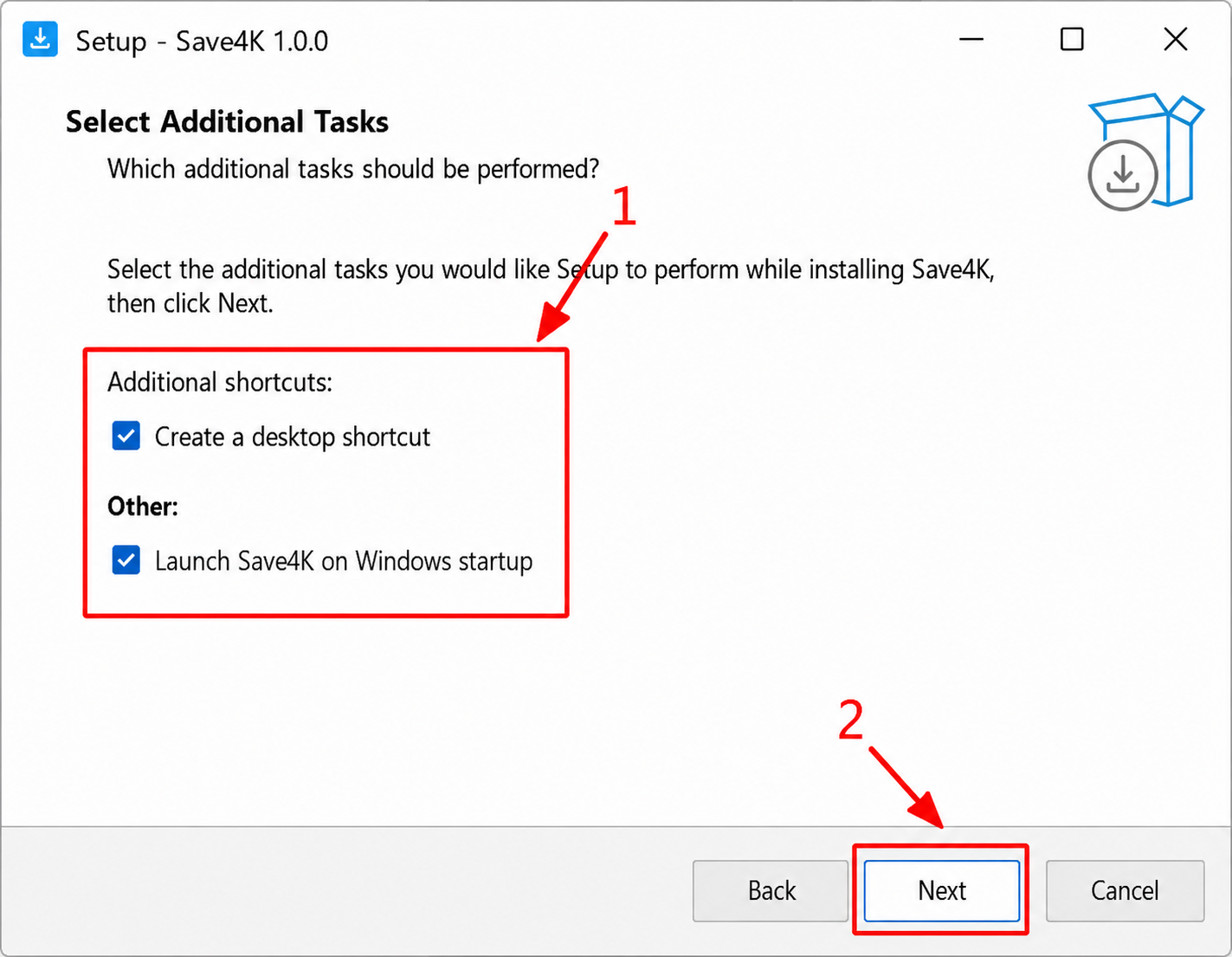 Choose additional options